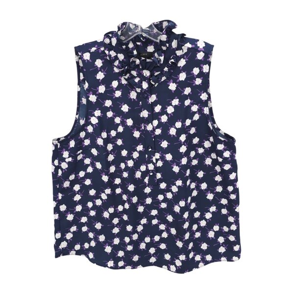 J.CREW Ruffleneck Sleeveless Popover Top Scattered Peony Floral Print Size LARGE - Picture 1 of 7